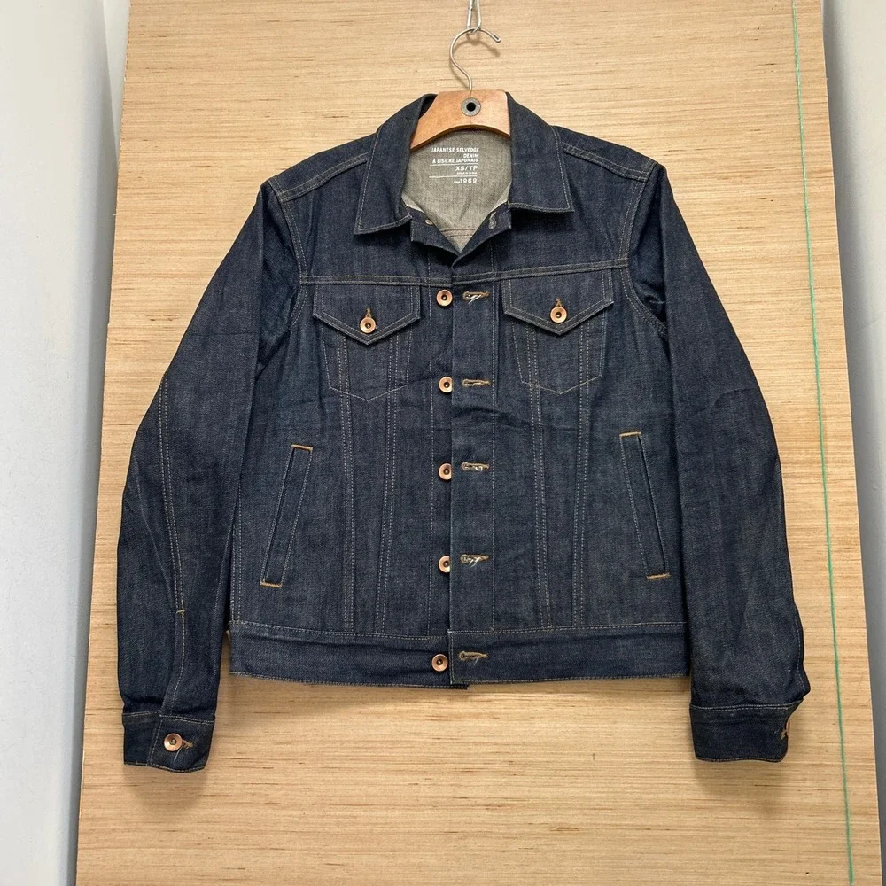Gap 1969 Japanese Selvedge Denim Trucker Jacket Indigo Blue XS Mens 5986